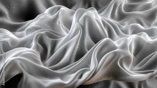 Abstract white silky fabric with flowing folds and smooth texture in monochrome tones