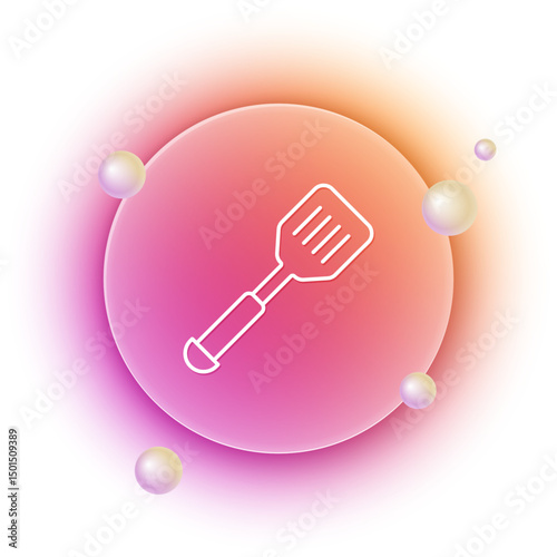 White Spatula icon isolated on white background. Kitchen spatula icon. BBQ spatula sign. Barbecue and grill tool. Orange and pink gradient circle background. Vector