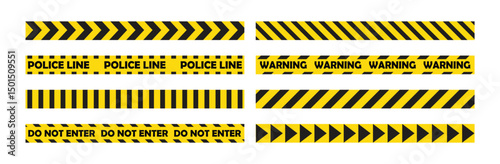 Caution tape set of yellow warning ribbons. Warning zone, danger tapes. Security Caution Tape Set. Yellow Warning Ribbons. Abstract Stripes for Police, Accident, Under Construction.