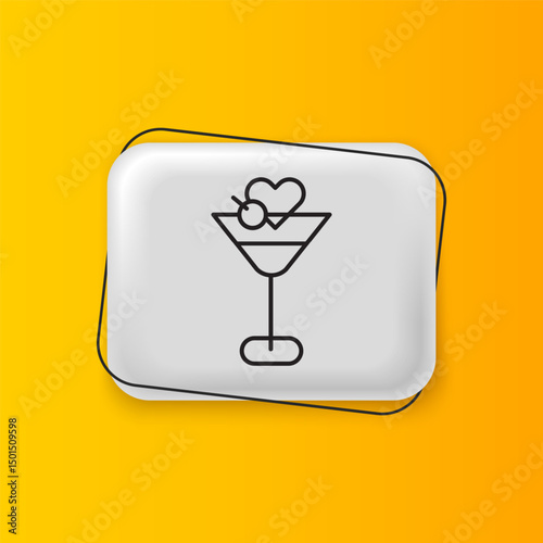 Black Martini glass icon isolated on yellow background. Cocktail icon. Wine glass icon. Silver rectangle button. Vector