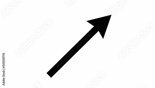 Black Diagonal Upward Arrow on White Background