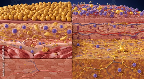 Wallpaper Mural Microscopic Anatomy: A 3D Cross-Section of Healthy and Inflamed Tissue Torontodigital.ca