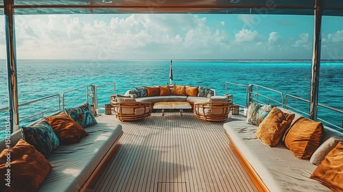 Tranquil yacht deck overlooking turquoise ocean