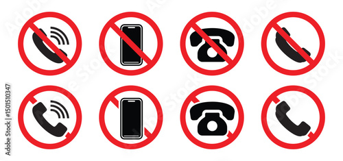 No mobile phones sign. Sign prohibiting the use of telephones, cellphone, isolated, no mobile phone. Vector illustration.