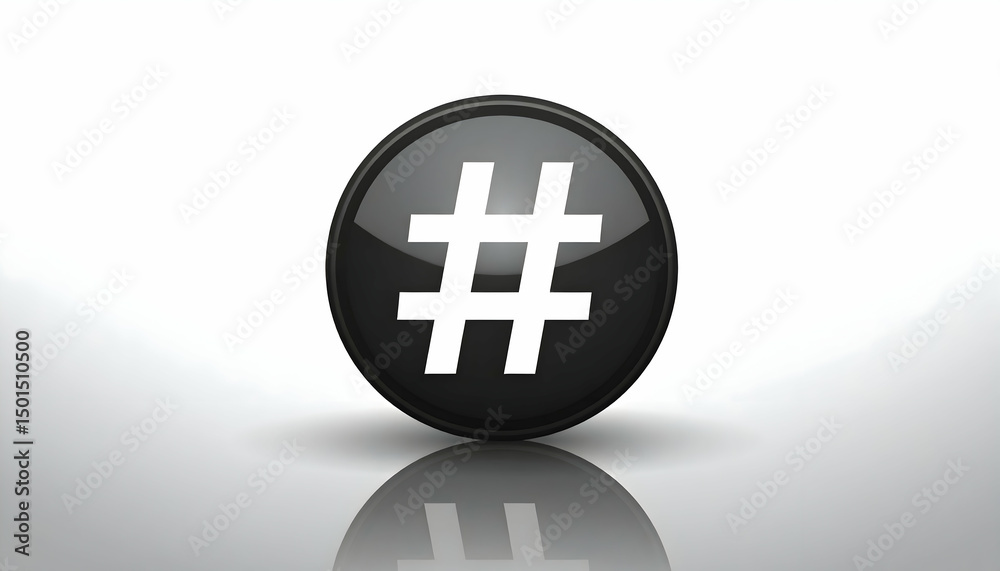 Obraz premium Black Glossy Hashtag Symbol on White Background