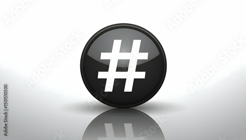 Black Glossy Hashtag Symbol on White Background