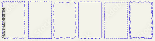Stamp or letter mark inspired frames for greeting cards, wedding and birthday party, picnic invitations in greek or italian sea coastal style. Hand drawn ornament borders for decoration template.
