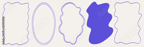 Wavy curved abstract shape frames for greeting cards, wedding and birthday party, picnic invitations in marine sea coastal style. Hand drawn ornament borders for social media decoration template.