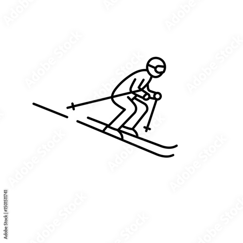 Downhill Skiing A Simple Line Drawing Illustration of a Skier Enjoying a Thrilling Descent Down a Snowy Slope