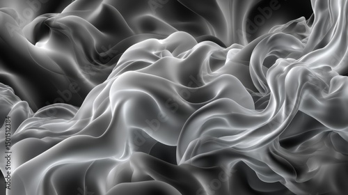 Abstract black and white flowing silk fabric texture with smooth folds and shiny surface design