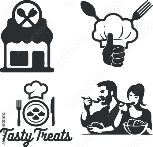 Food icon vector symbol collection on white background.