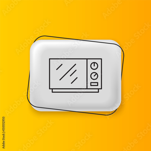 Black Microwave oven icon isolated on yellow background. Home appliances icon. Silver rectangle button. Vector