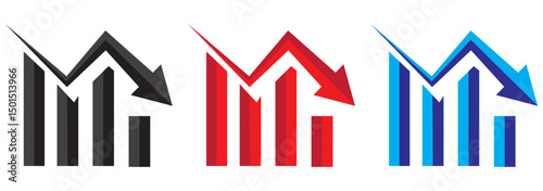 Outline downfall chart icon. Linear drop chart sign, down arrow with editable stroke. Financial forecast, reduce results, falling trend. Vector icon, sign, symbol for Interface and Motion graphic.