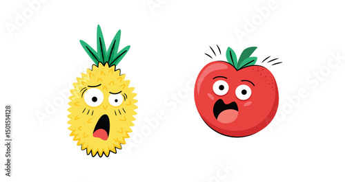 Set Vegetables and fruits funny stickers