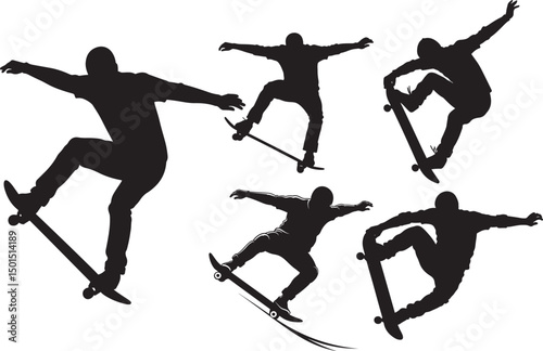 Skateboarders in action vector illustration