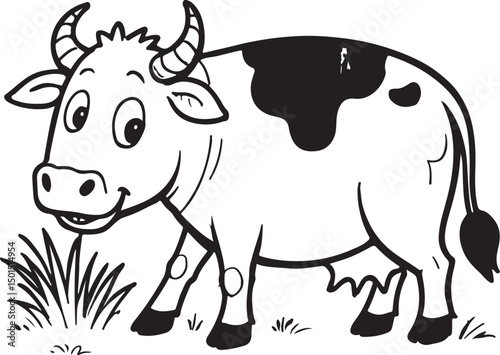 Funny farm animal vector illustration of a cute isolated black and white cow with its calf