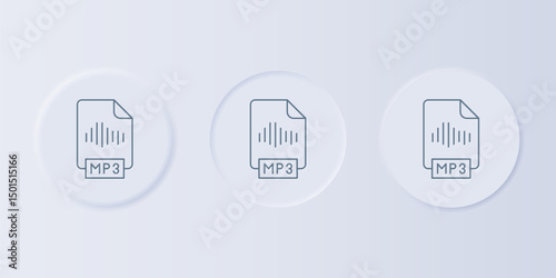 Grey MP3 file document. Download mp3 button icon isolated on grey background. Mp3 music format sign. MP3 file symbol. Set icons in square buttons. Vector
