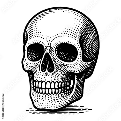 Detailed Black And White Human Skull Illustration Stippling Cross Hatching