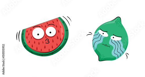 Set Vegetables and fruits funny stickers