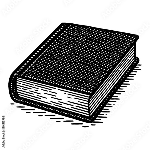 Detailed Black And White Illustration Of A Hardcover Book