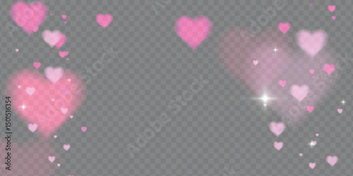 Background Overlay Soft pink hearts with romantic glow on transparent background. Used in Valentine's Day themed visuals, dreamy overlays and emotional design elements.