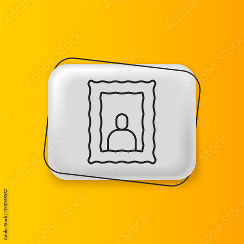 Black Picture frame on table icon isolated on yellow background. Valentines Day symbol. Silver rectangle button. Vector