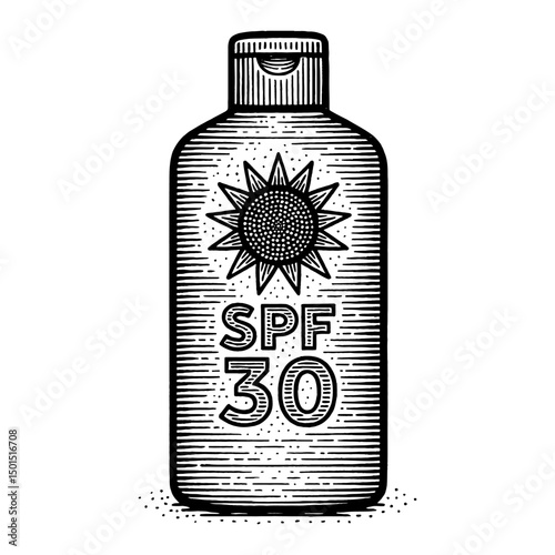 Sunscreen Bottle Illustration Black And White Vintage Design With Spf 30