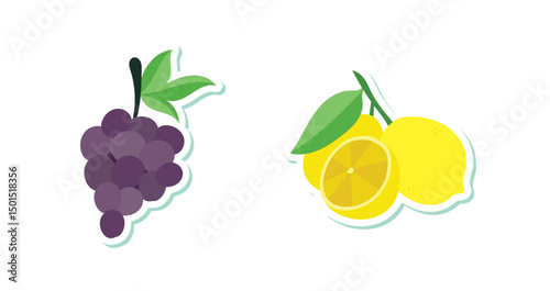 Set Vegetables and fruits funny stickers
