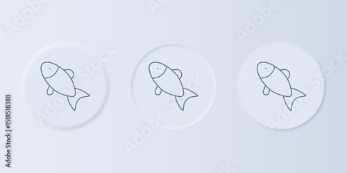 Grey Fish icon isolated on grey background. Set icons in square buttons. Vector