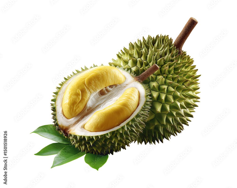 Obraz premium Durian tree, Fresh durian fruit on tree, Durians are the king of fruits, Tropical of asian fruit on transparent background