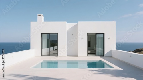 Modern White House with Infinity Pool Overlooking the Sea