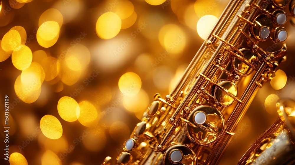 Obraz premium Golden Saxophone in Festive Lights: Musical Elegance