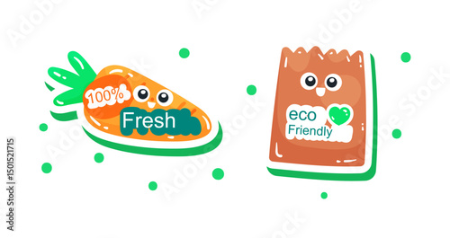 Set Vegetables and fruits funny stickers