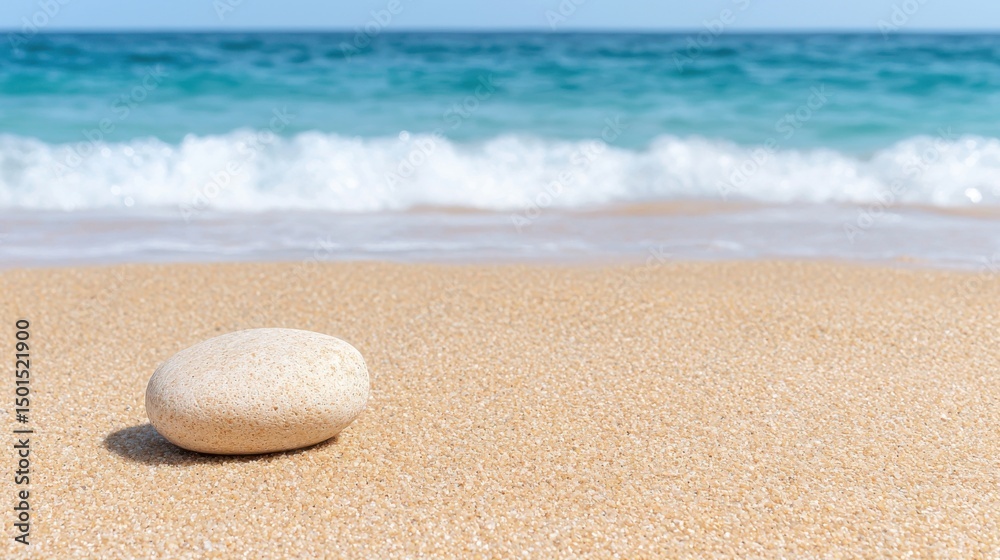 Obraz premium Serene Beach Stone, Ocean Wave Background