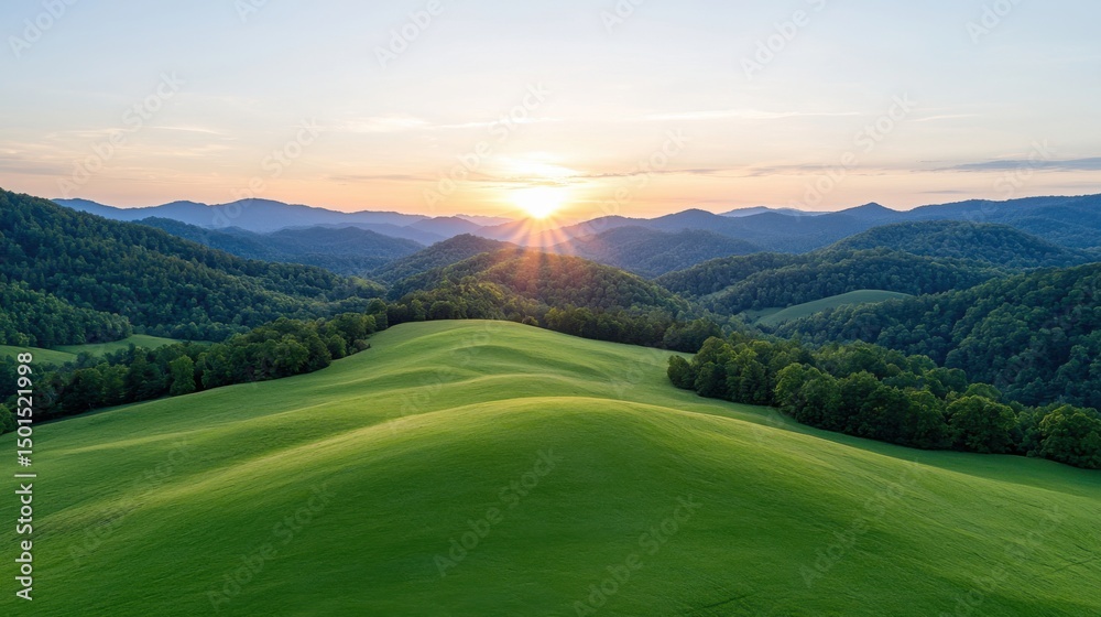 Fototapeta premium Serene Sunset Over Rolling Green Hills
