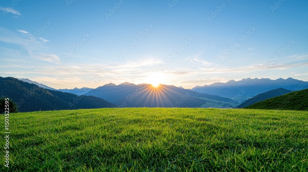 Obraz premium Sunrise Mountain Meadow, Alps Landscape