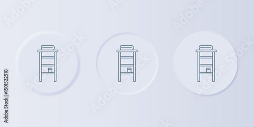 Grey Bathroom rack with shelves for towels icon isolated on grey background. Furniture object for bath room interior. Set icons in square buttons. Vector