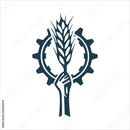 Labour Day Wheat Sheaf and Gear Terracotta Vector