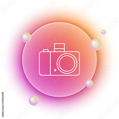 White Photo camera icon isolated on white background. Foto camera icon. Orange and pink gradient circle background. Vector