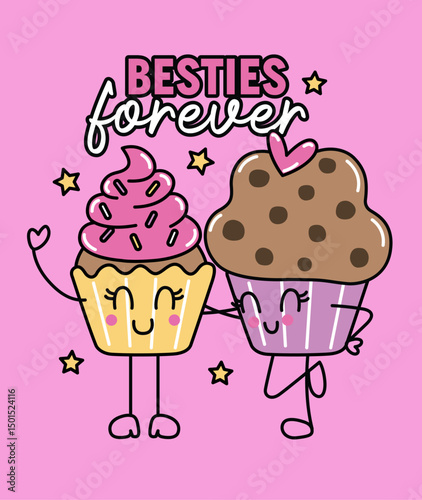 illustration of friends forever cupcakes