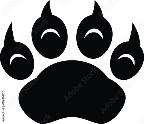 Bear paw print with claws vector, Paw footprint silhouette vector, Bear paw prints silhouette icon vector illustration design