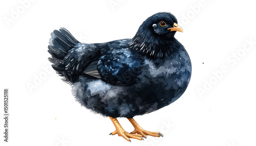 Striking contrast, a black bird with unique white and yellow beak