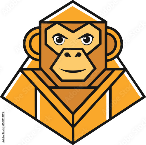 A stylized, cartoon monkey head, designed using geometric shapes and outlines.