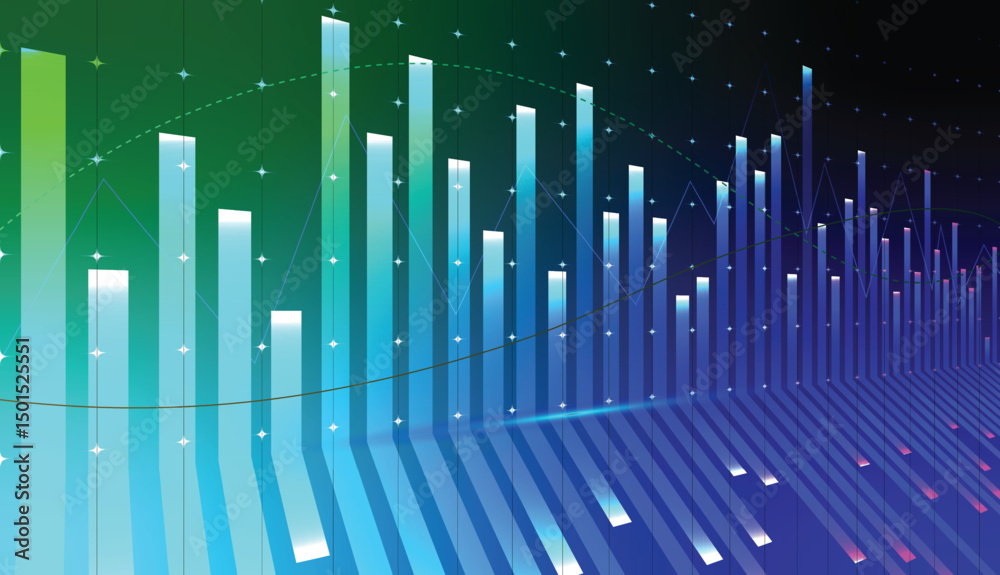 Obraz premium Abstract colorful gradient stock market graph 3d design with wave line isolated dot digital technology business graphs and chart background vector illustration design.