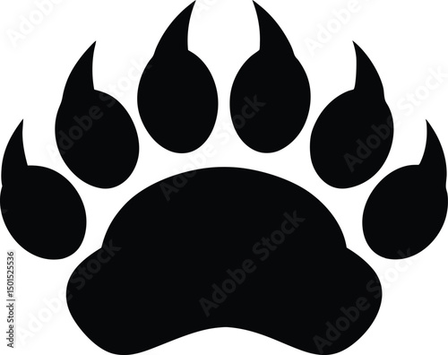 Bear paw print with claws vector, Paw footprint silhouette vector, Bear paw prints silhouette icon vector illustration design