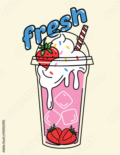 STRAWBERRY MILKSHAKE ILLUSTRATION