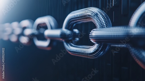 A digital chain rendered in a futuristic style, symbolizing technology, security, and connectivity.