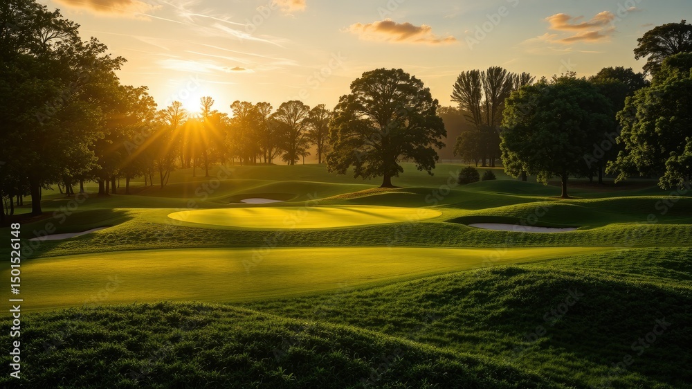 Obraz premium Emerald Golf Course at Dawn: Tranquil Landscape