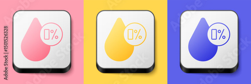 Isometric Water balance icon isolated on isolated on pink, yellow and blue background. Square button. Vector