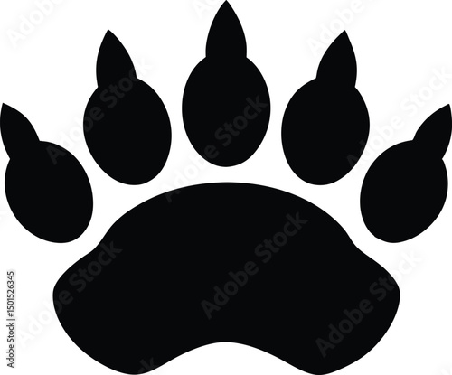Bear paw print with claws vector, Paw footprint silhouette vector, Bear paw prints silhouette icon vector illustration design